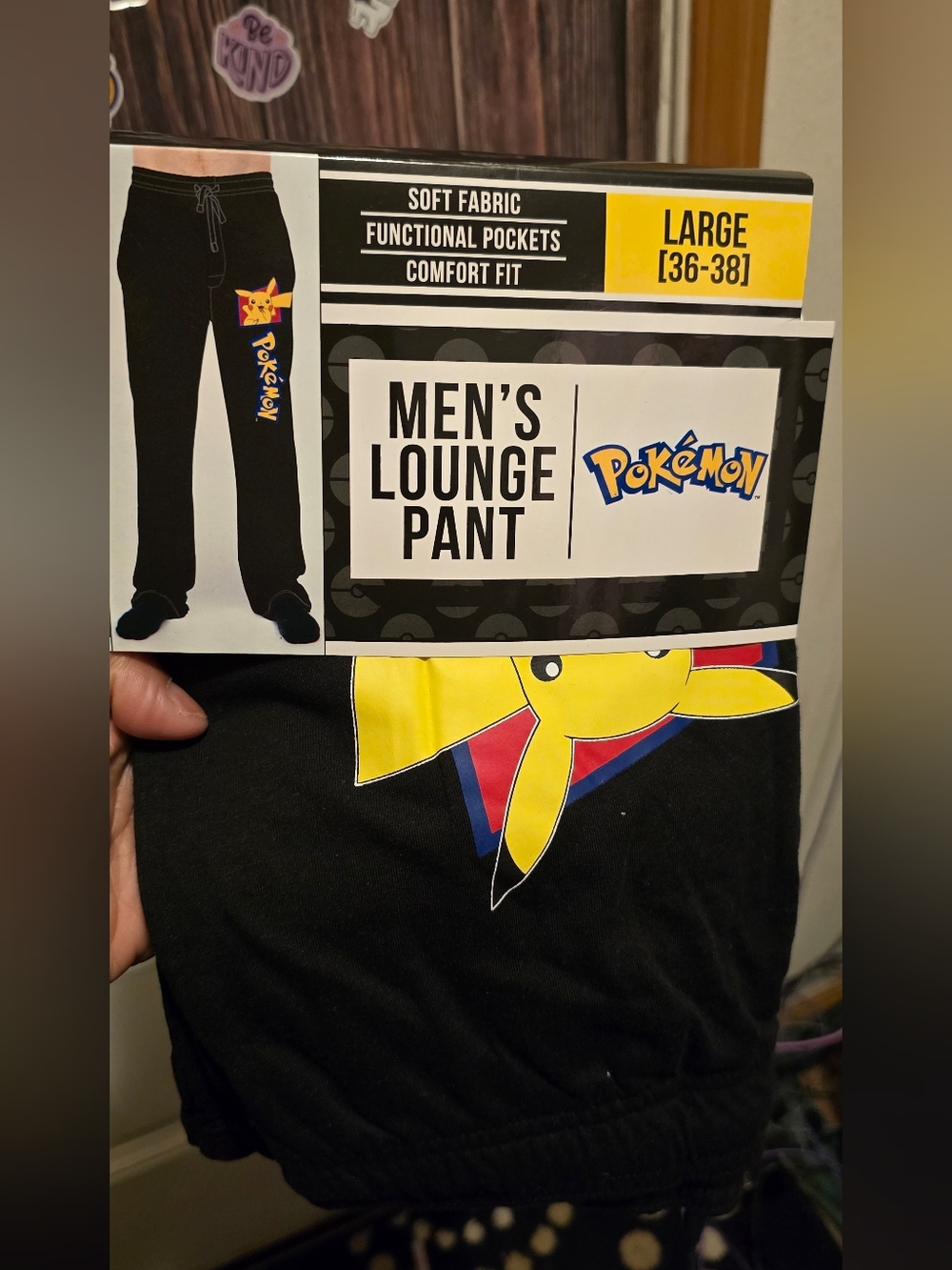 Pokemon Men's Pikachu Lounge Pant Black & Yellow Large